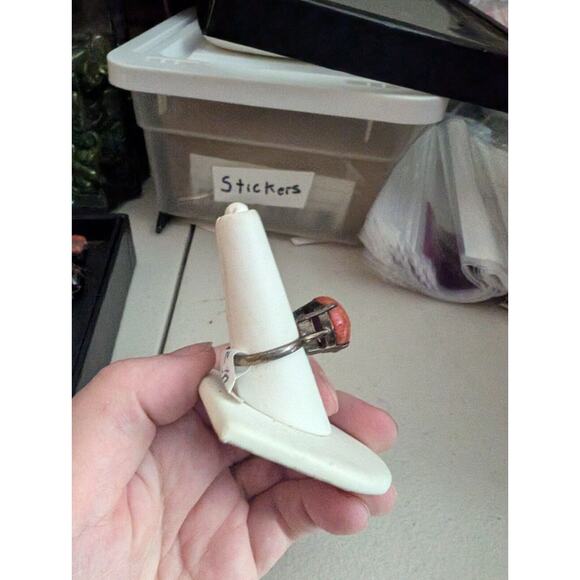 Rhodonite Ring, 925 Sterling Silver size 8.25 VTG Circle Stone - Picture 3 of 4